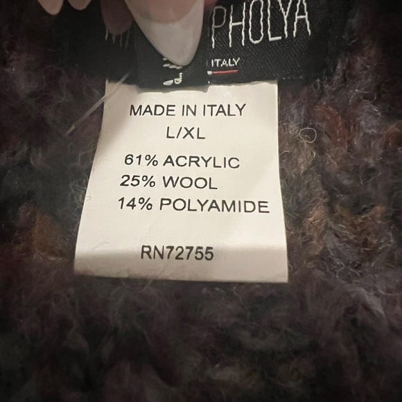 Maison Pholya Wool Blend Cowl Neck Poncho Sweater LXL Made in Italy Anthro - Picture 5 of 6